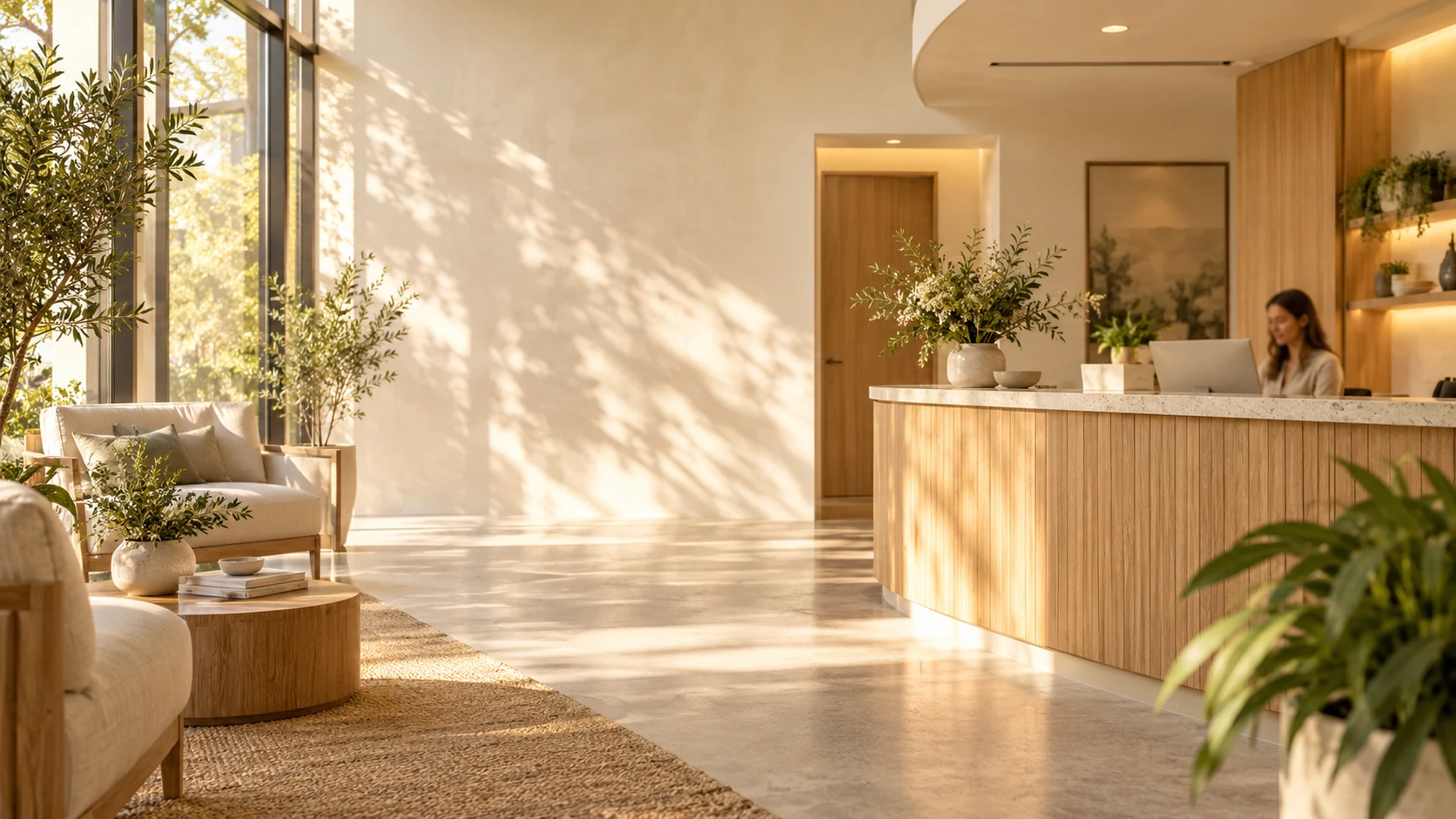 An illustrative sunlit dental reception